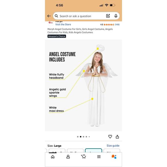 Morph Angel Costume Girls Size Large 10–12 White Dress Wings Halo – NEW - Picture 3 of 8